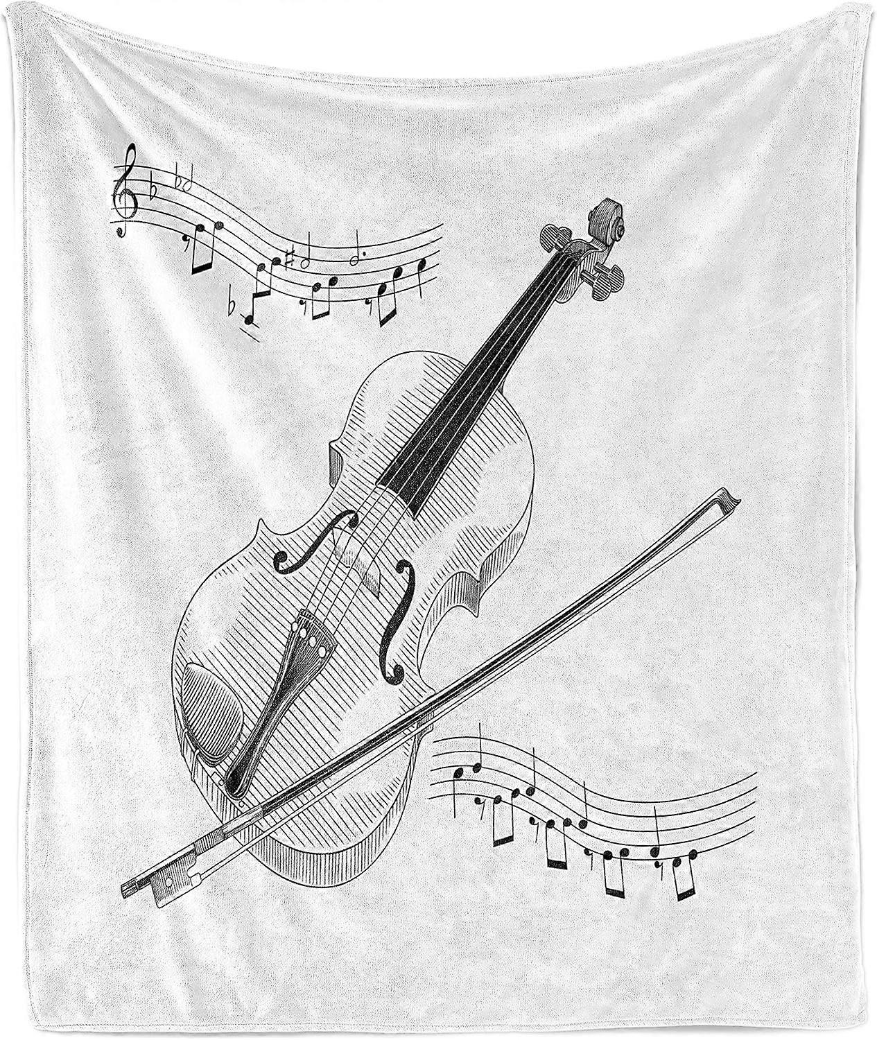 Violin Throw Blanket, Symphony Classical High Art Music Instrument Performing Cello Orchestra Print, Flannel Fleece Accent Piece Soft Couch Cover for 