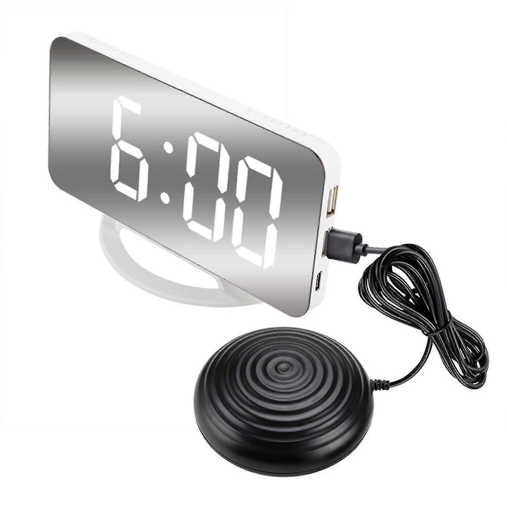 Loud Vibrating Alarm Clock For Heavy Sleepers Adults Deaf, Digital Mirrored Clock With Bed Shaker F