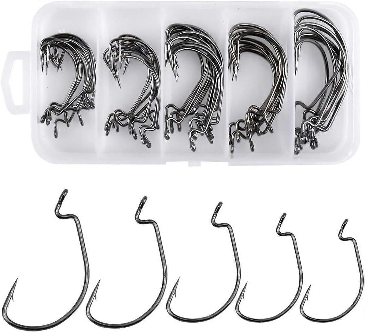 Fishing Hook, 50 PCS Barbed Hooks in 5 Sizes 2# 1# 1/0# 2/0# 3/0#, Fishing Hooks, Sea Hook, Carbon Steel Carp Hook with Box