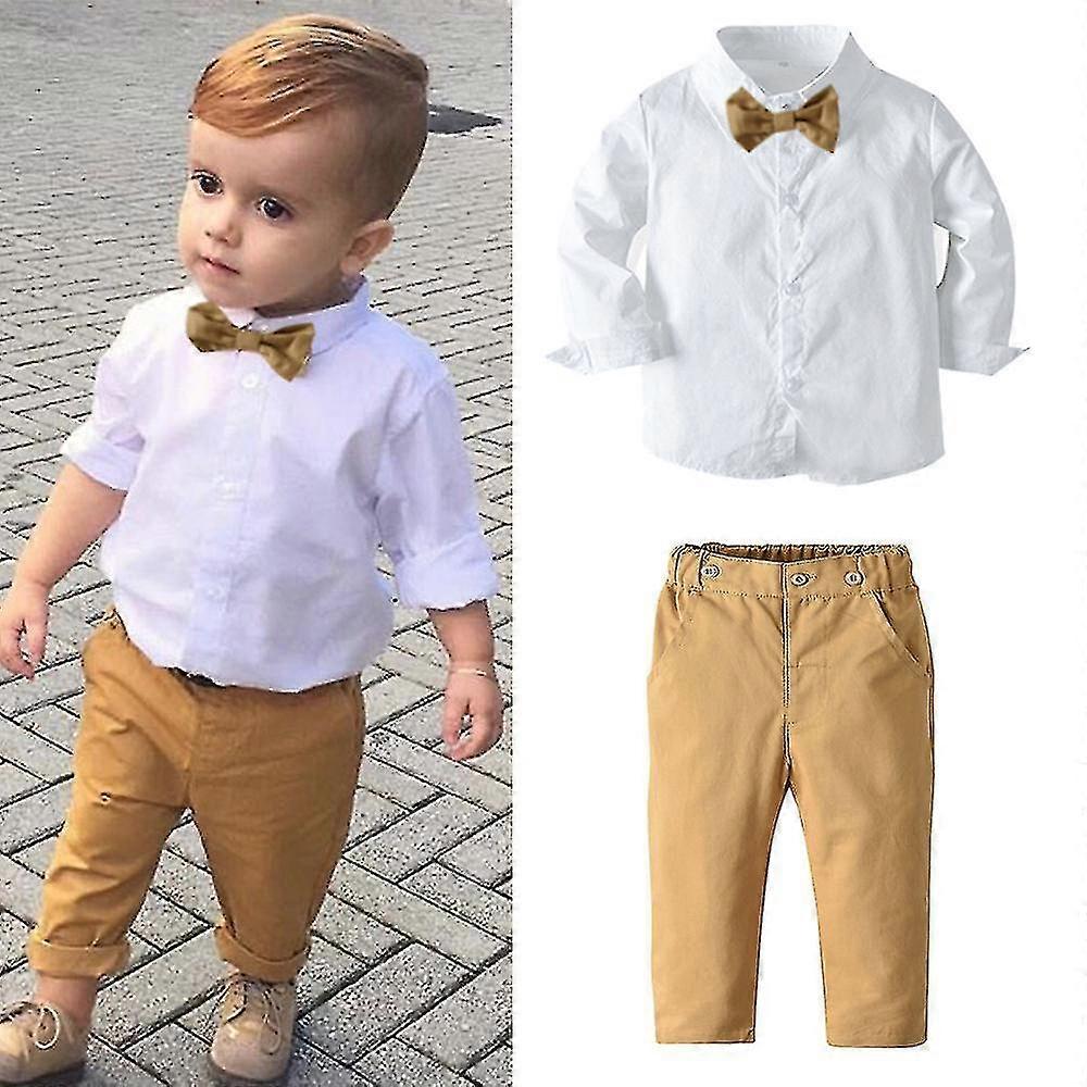 Πουκάμισο φόρεμα ρούχων αγοριών μωρών με παπιγιόν και παντελόνι