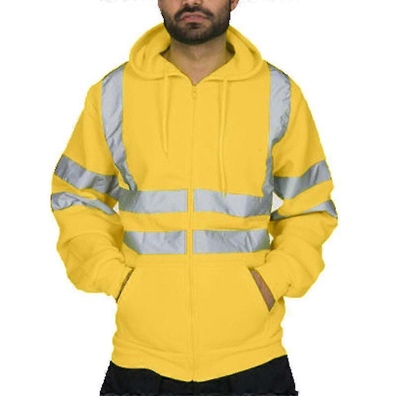 Män Hi Vis Viz Hoodie Sweatshirt Säkerhet Hög Synlighet Arbetsjacka