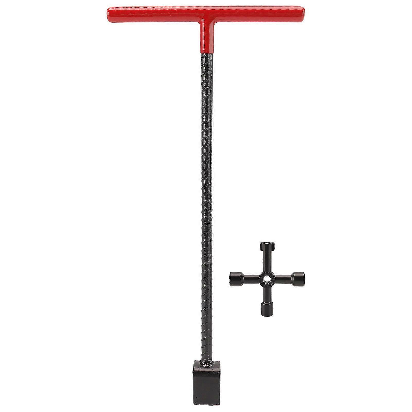 Steel Water Meter Key Wrench T Handle Curb Key - 4 Way Multifunction Utility Tool for Valves and Faucets (Red)