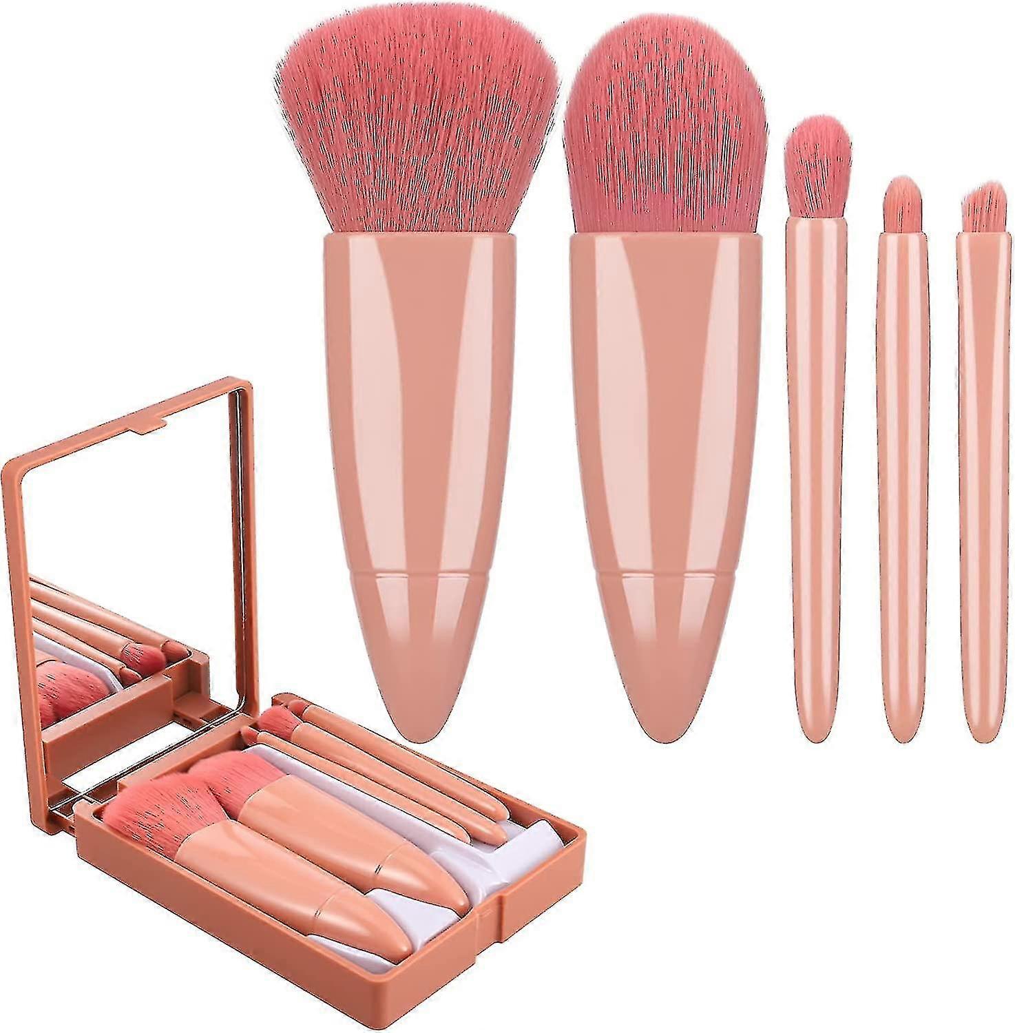 Portable Makeup Brush Set With Mirror Case 5pcs Professional Makeup Brushes
