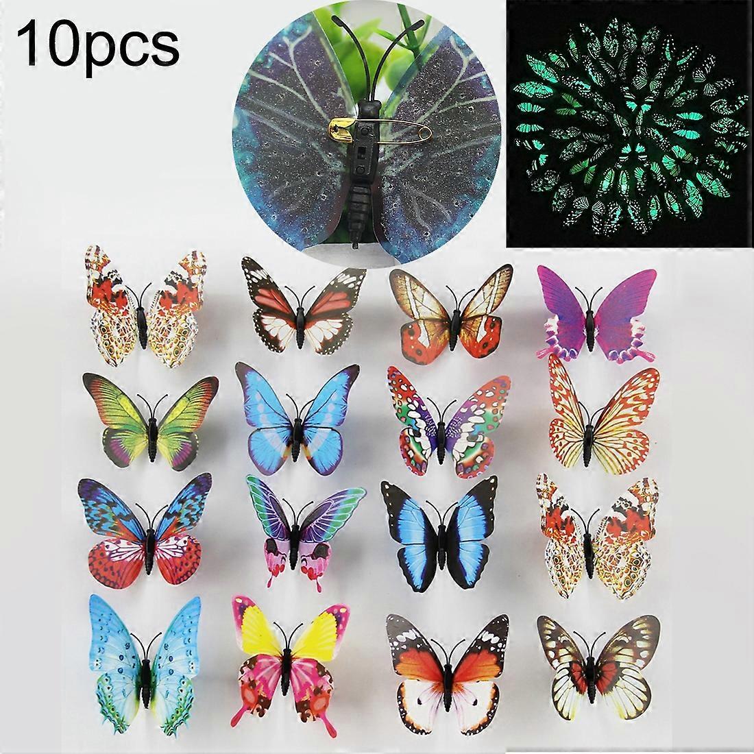 10pcs Simulation Luminous Butterfly Fridge Magnet With Pin