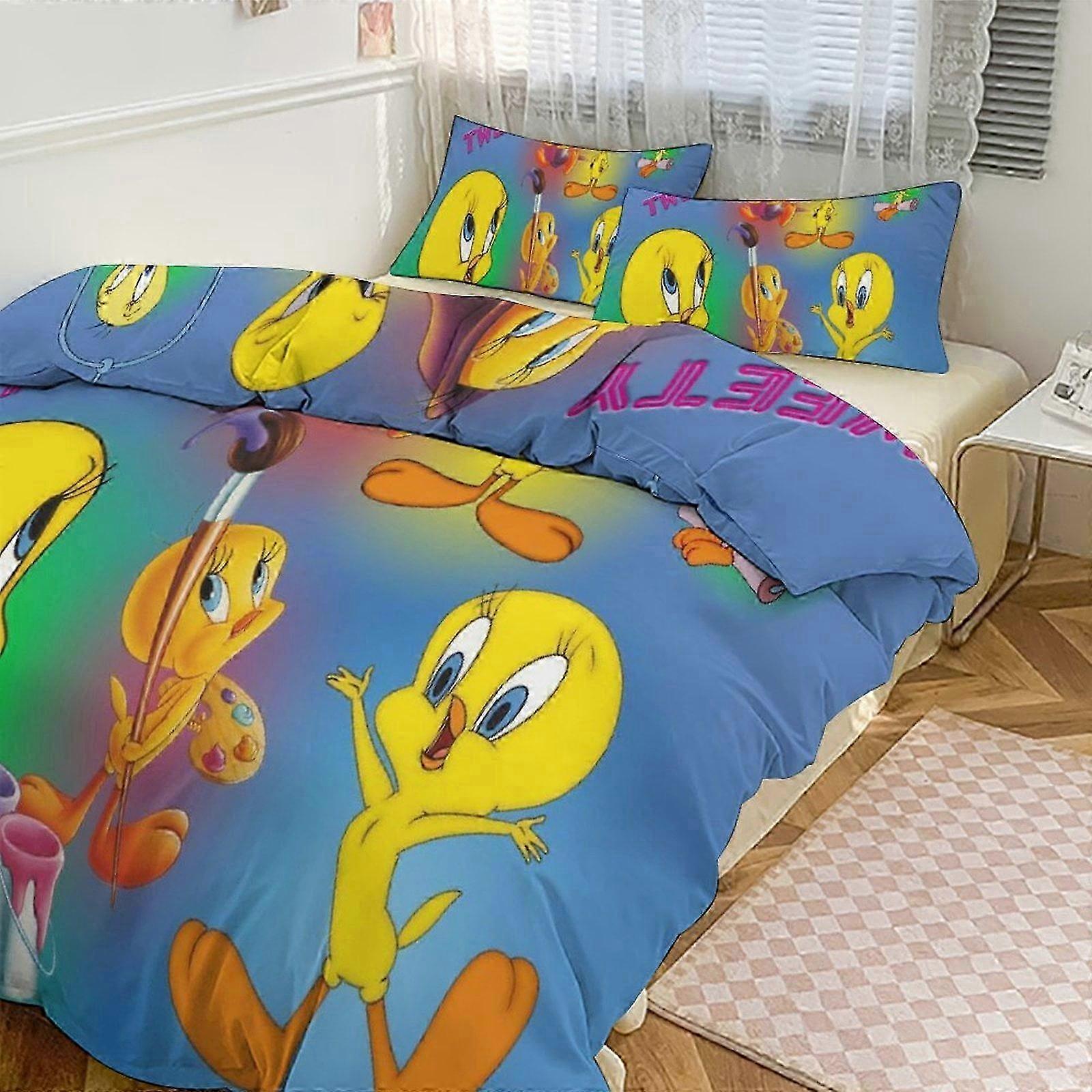 o1854 Lençóis de Cama TweetyBird Print Conjunto de Cama Padrão Conjunto de Edredom Cove3 Peças Capa de Colcha e Fronhas para Mulheres Homens Adolescentes (1 Capa de Edredom e 2 Pi