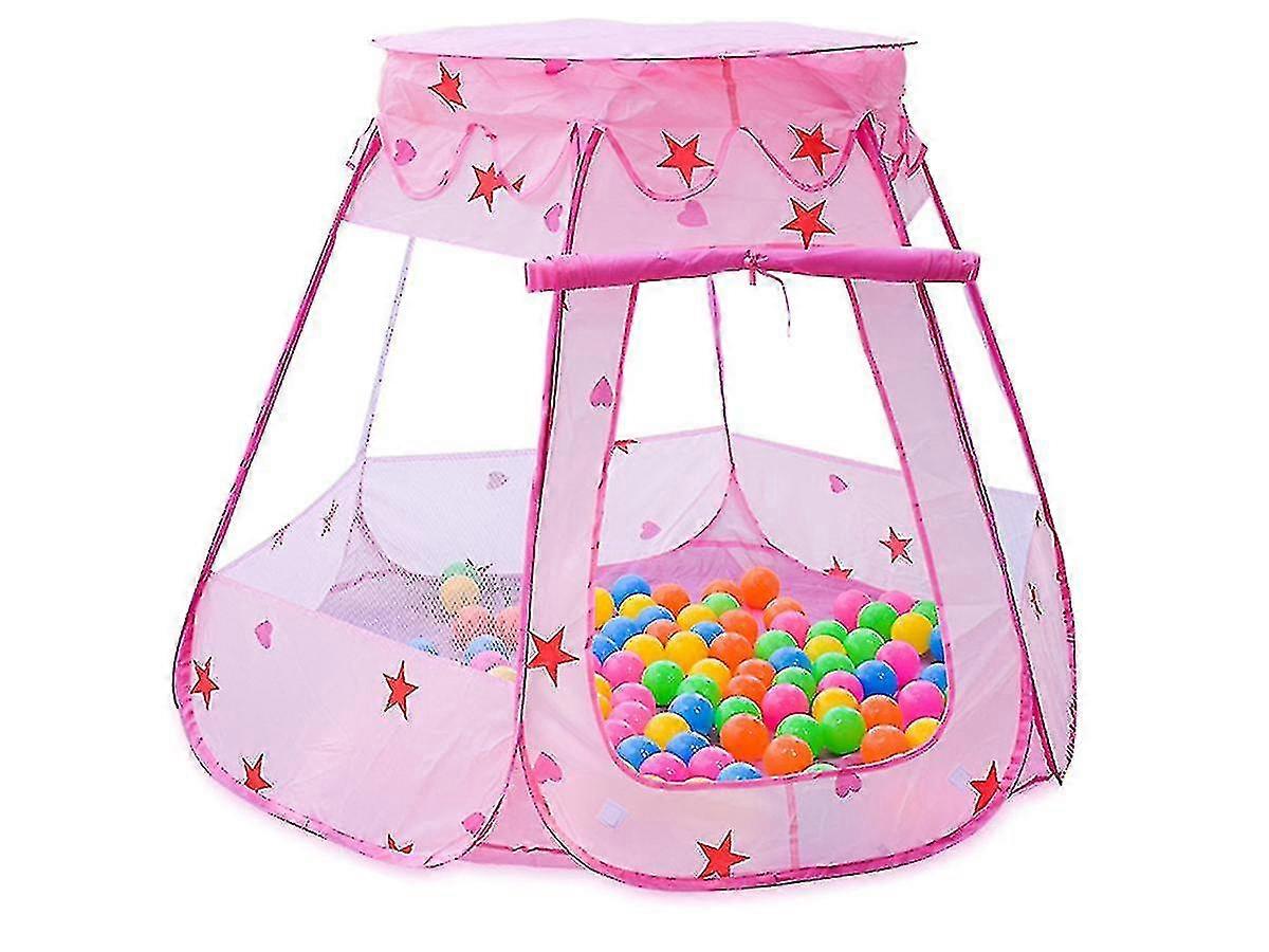خيمة لعب الأطفال ، خيمة لعب القلعة السداسية القابلة للطي للأطفال ألعاب داخلية وخارجية ، مع حقيبة تخزين بسحاب ، وردي