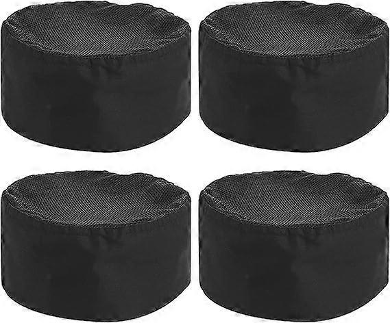 Set of 4 Black Chef Hats Adjustable Kitchen Toque Elastic Band One Size Black Breathable Mesh Top
