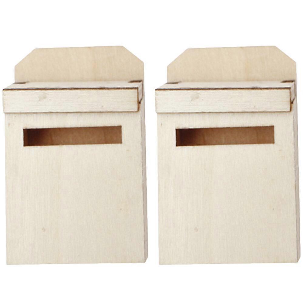 2Pcs Mini Mailbox Model Miniature Mailbox Figurine Tiny Wooden Mailbox Mini House Decoration