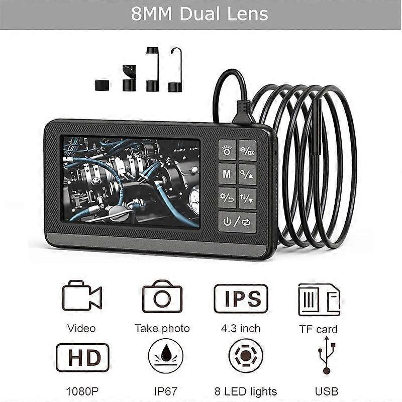 Industrial Endoscope HD 1080P 4.3-inch With 8 LEDS Single Dual Lens Support Taking Photos/Videos Pipe Car Inspection Borescope
