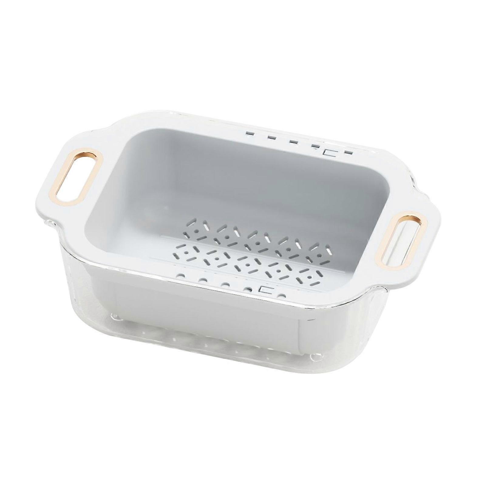 Retractable Drain Basket Strainer Double-Layer Thickened Design Sink Colander Vegetables Fruits Transparent Basket with Handle Jikaix