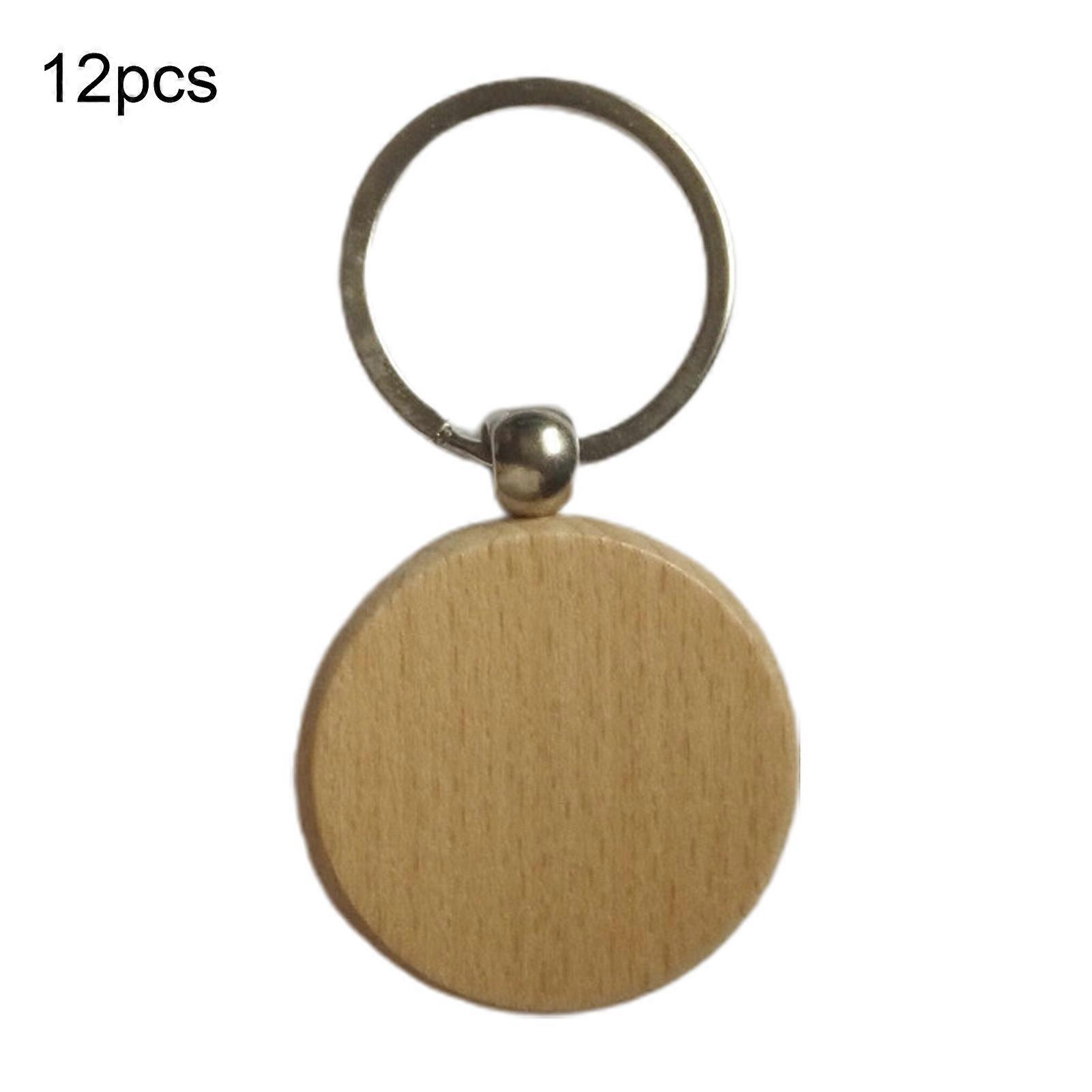 12Pcs Smooth Surface Keyring Pendant Accessory DIY Round Wood Pendant Key Chain for Decoration
