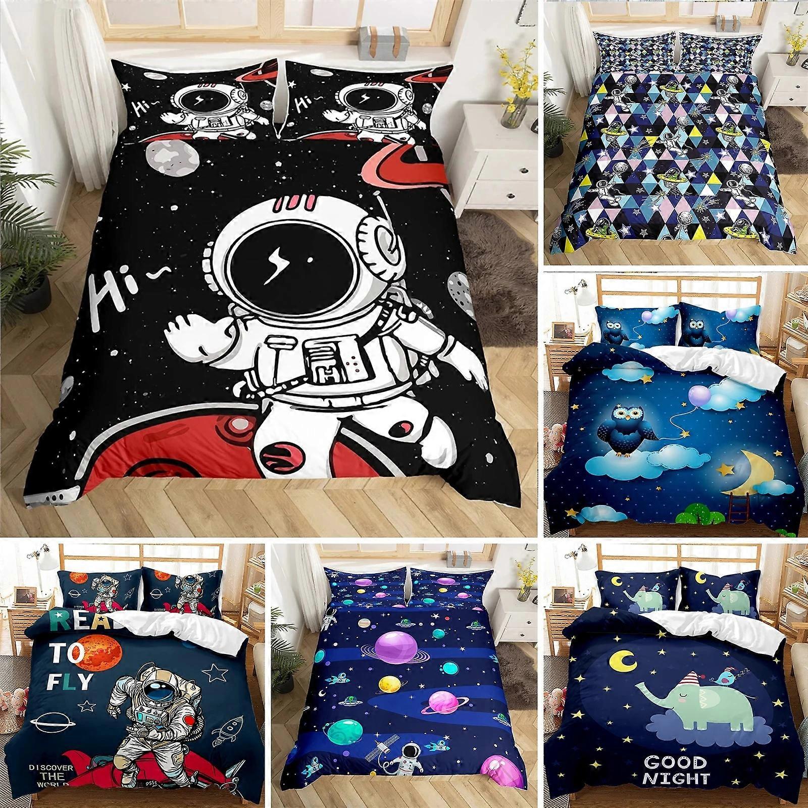 a2716 Lençóis Astronauta Conjunto de Capa de Edredom Conjunto de Cama Espacial para Crianças Meninos Sky Galaxy Themed Capa de Edredom Capa de ColchaConjunto de Cama de 3 Peças (1 Edredom