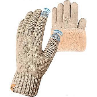 Winter Thermal Gloves - Fleece Lining Touch Screen Knit Stretchy Warm Gloves for Running Skiing Cycling Riding Hiking ,Beige