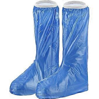 Couvre-chaussures antidérapants réutilisables en PVC, protecteur de bottes de neige avec fermeture éclair pour l’extérieur pluvieux, bleu, (L)