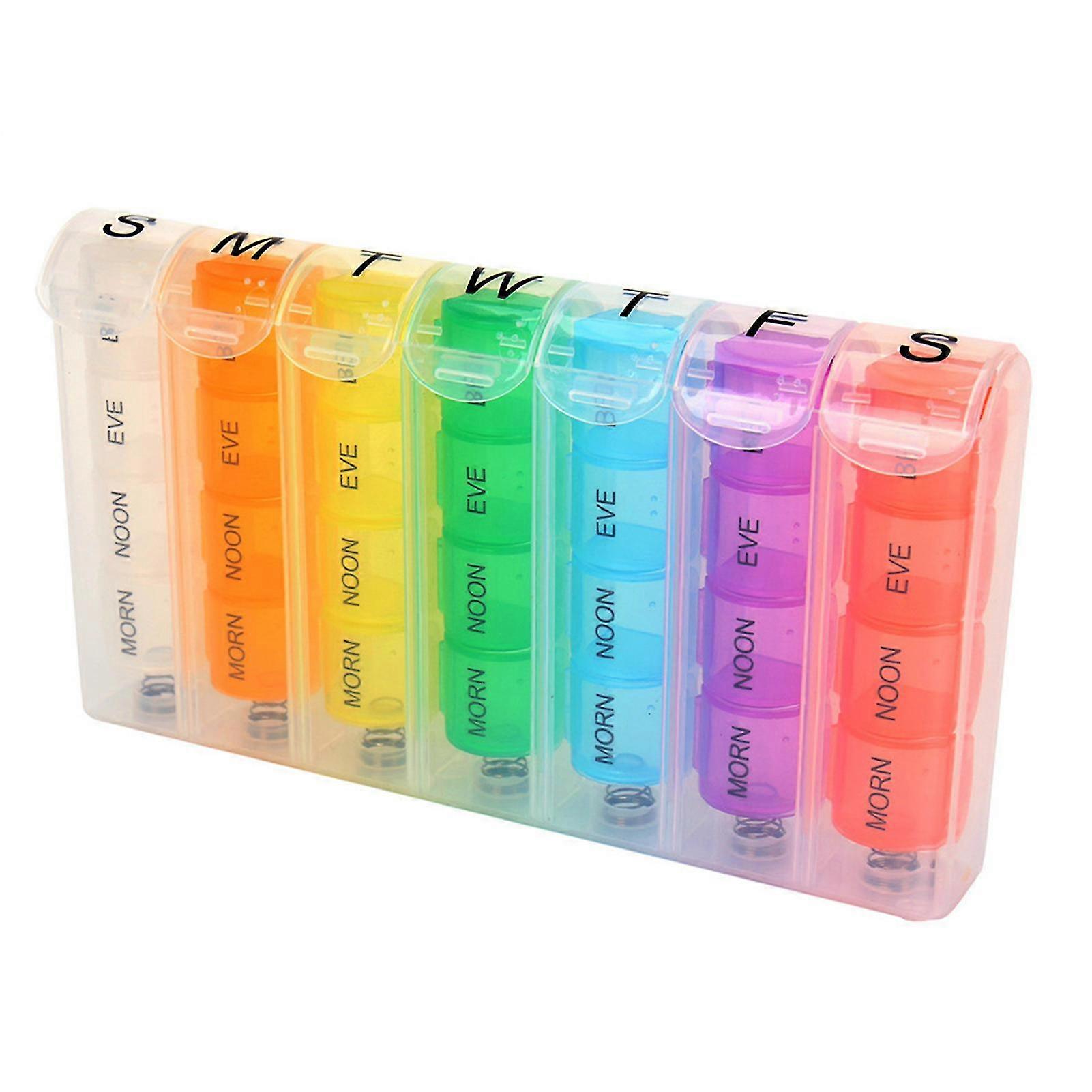 Box Container 7 Days Portable Pill Boxes 28 Grids Color Coded Date Printed