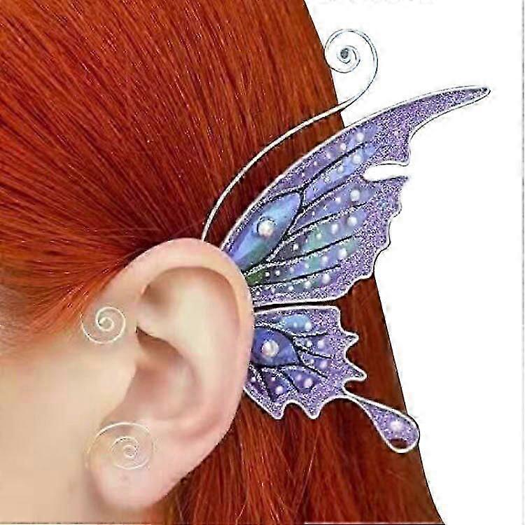 Iridescent Butterfly Wings Elf Wings Earrings, No Ear Holes Party Ear Clip