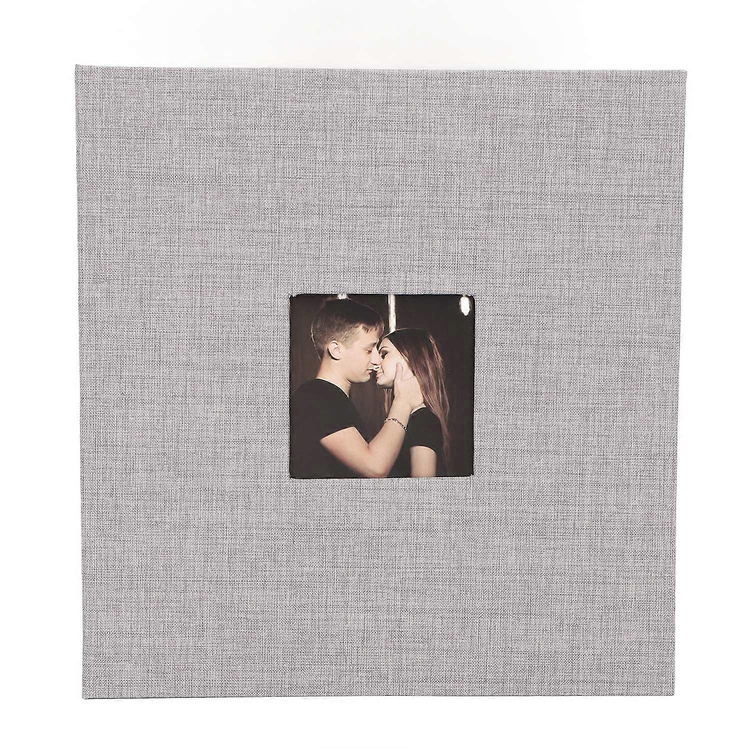 Linen Cover Photo Album with Front Window Self Adhesive DIY Scrapbook Large Capacity Picture Album f