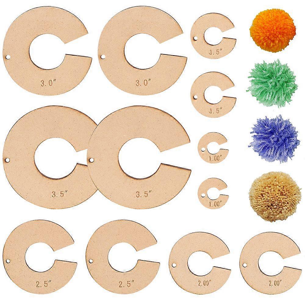 12pcs Pom Pom Maker Wood Pompom Maker Tool 25/38/50/63/76/90mm Pom Ball Craft Tool Set for Needle Craft DIY Wool Knitting Craft
