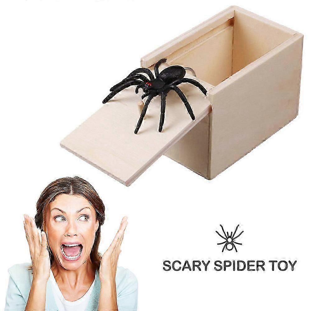 Wooden Prank Spider Scare Box Hidden in Case Trick Play Joke Scarebox Gag Toy