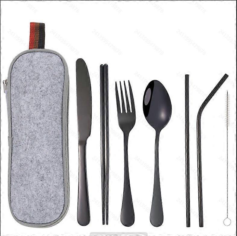Rustfrit stål 1010 titanium belagt farve kniv og gaffel ske spisepinde halm bærbart service kombination