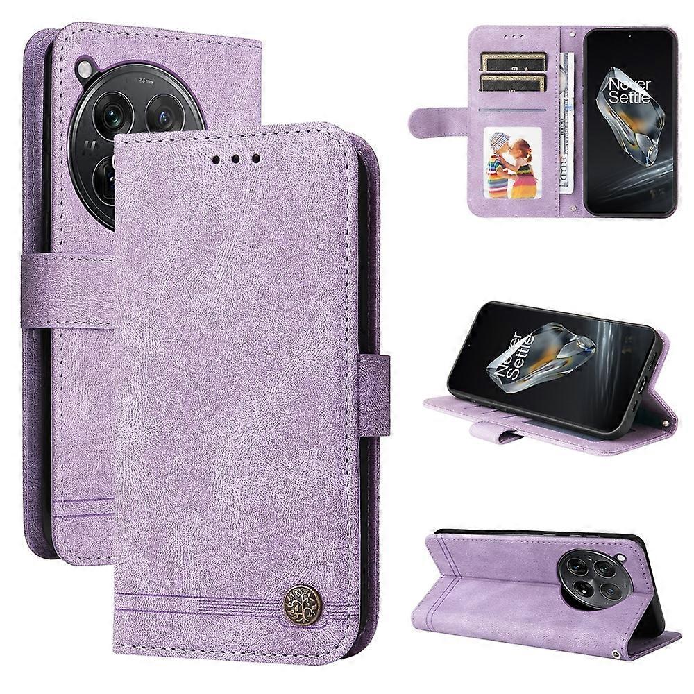 Skin Feel Life Tree Metal Button Leather Phone Case