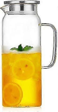 1600ml Clear Glass Jug with Stainless Steel Lid and Handle - Borosilicate Carafe for Tea, Cold Water, Wine, Coffee, Milk, and Juice