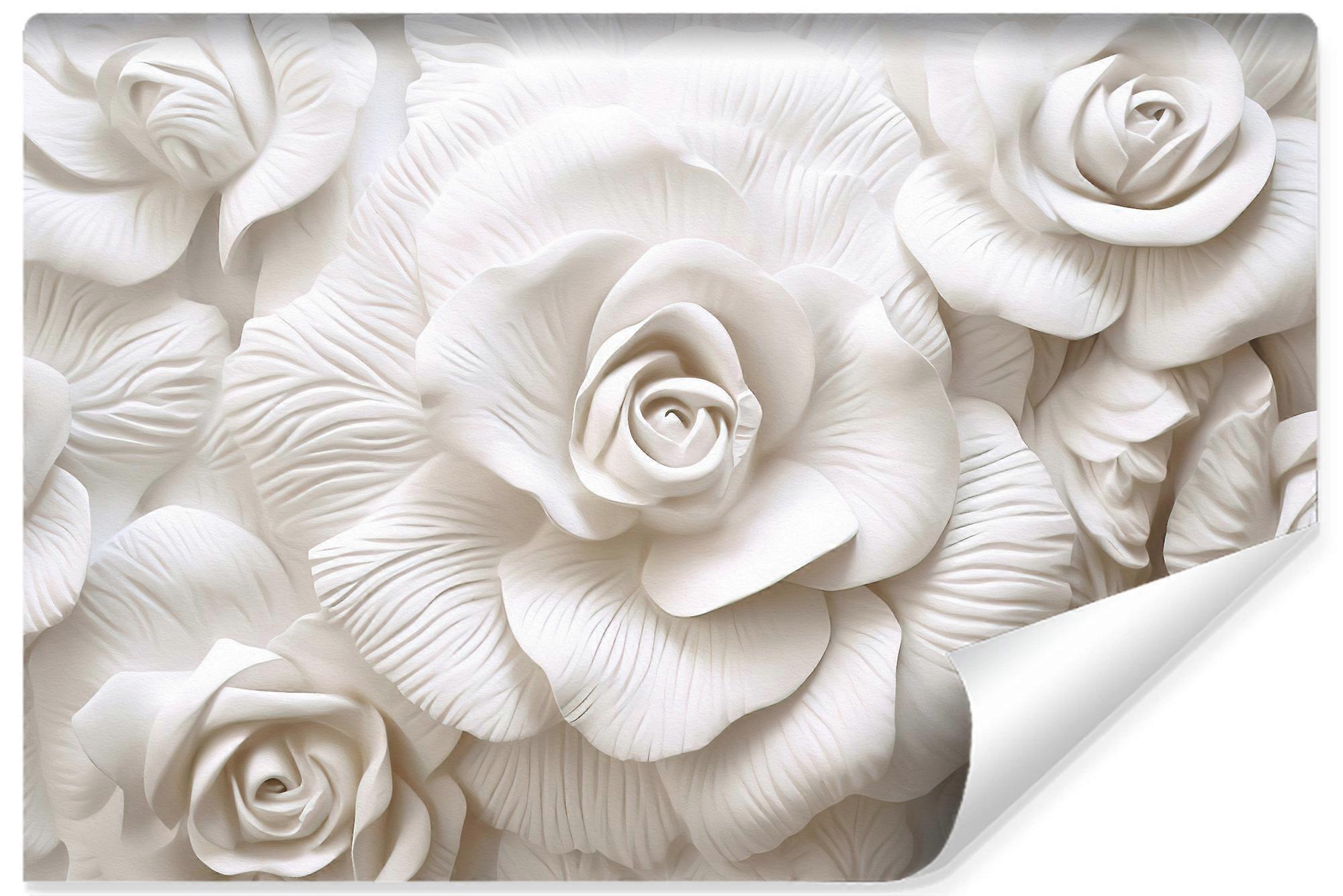 vardagsrum, sovrum, väggmålning, snidade, rosor, blommor, 3d, effekt, abstrakt