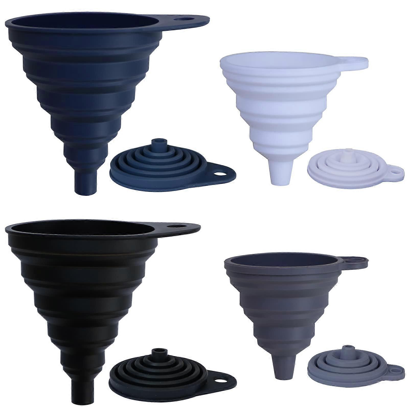 Set of 4 Silicone Collapsible Funnels for Filling Bottles, Food Grade Utensils for Liquid and Powder Transfer