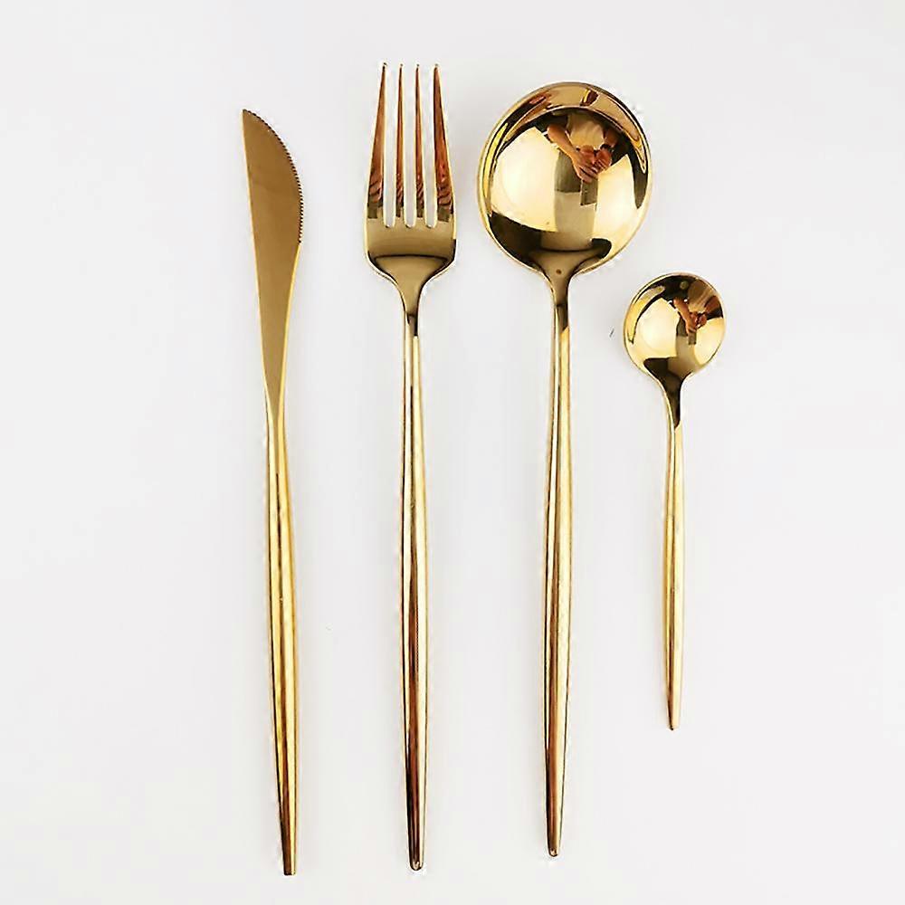 4pcs Gold Dinnerware Set Rainbow Knife Fork Spoon Dinner Set 304 Stainless Steel Flatware Set Kitchen Silverware Tableware Set