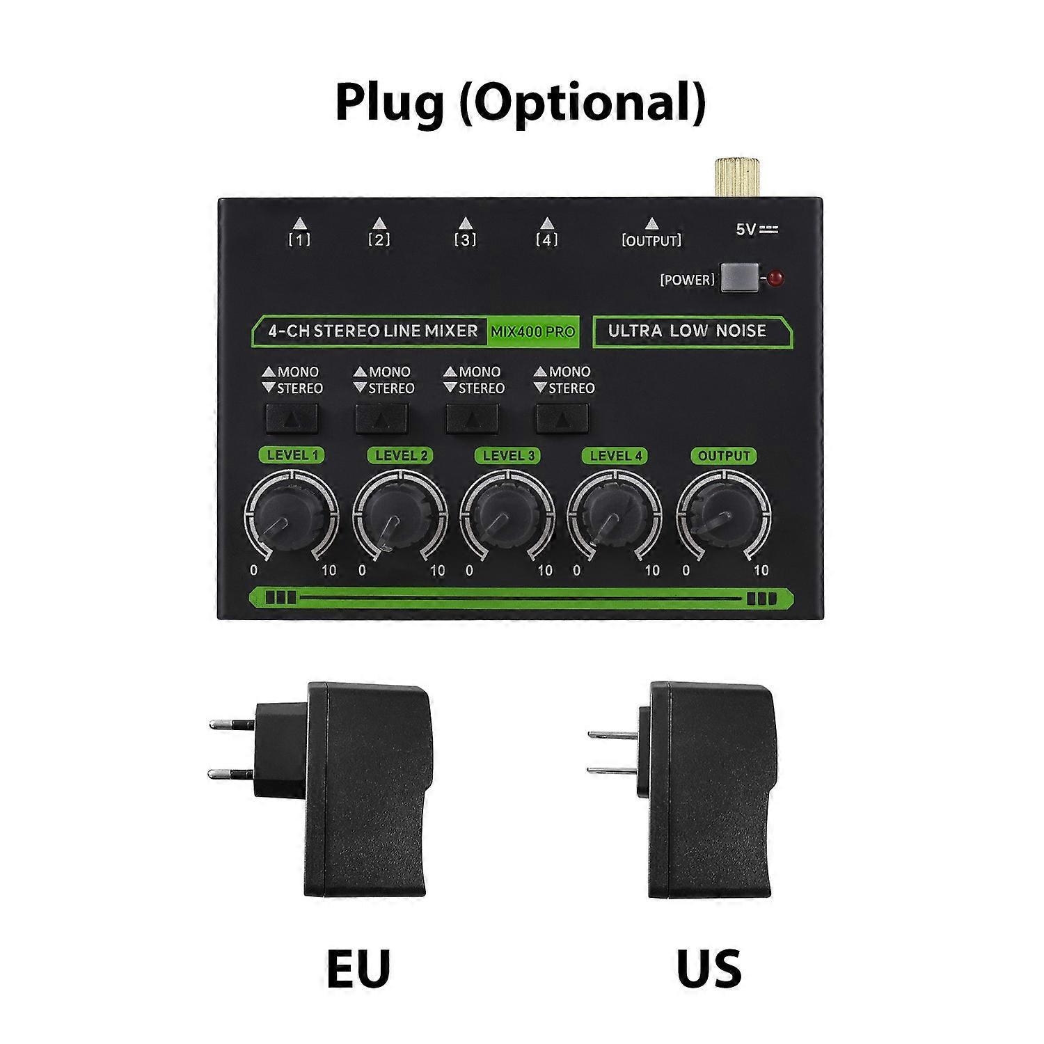 Mini Audio Mixer 4-Channel Audio Mixer Stereo Mono Switching 6.35mm TRS/TS Input Type-C DC 5V Audio