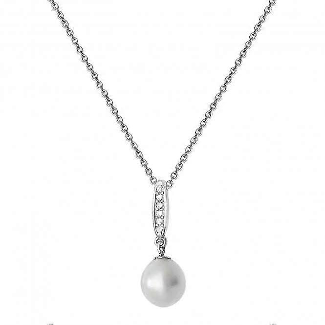 Acotis Silver Necklace Rhodium Plated Zirconia Set & Pearl G3345