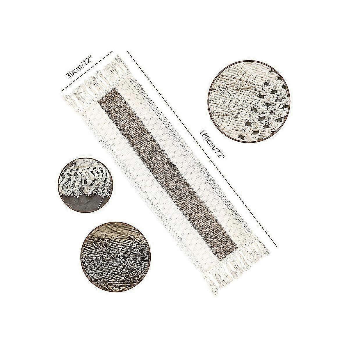 Macrame Table Runner 71Inch Long Decor Boho Table Runner Cream & Brown Farmhouse Table Runner with