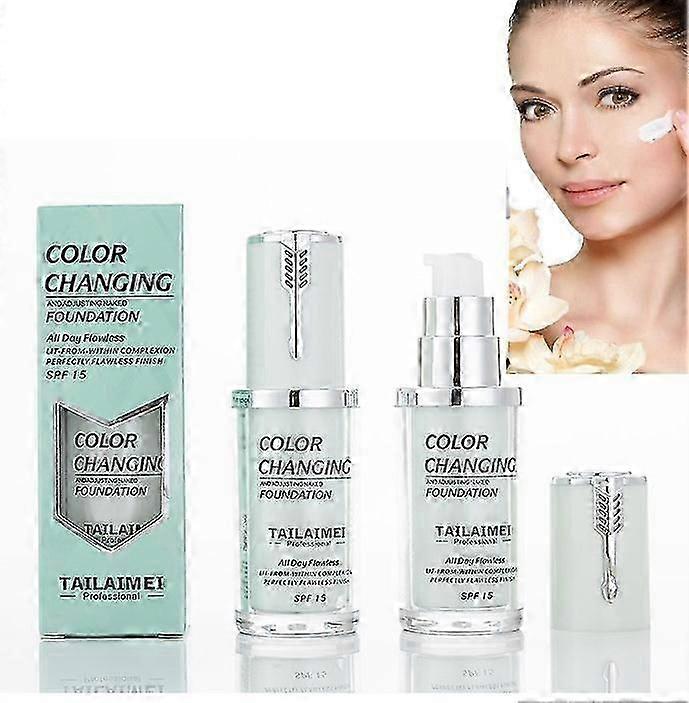 Foundation Color Changing, Flawless Color Changing Warm Skin Tone Brighten Concealer Waterproof Long Lasting Moisturising Foundation
