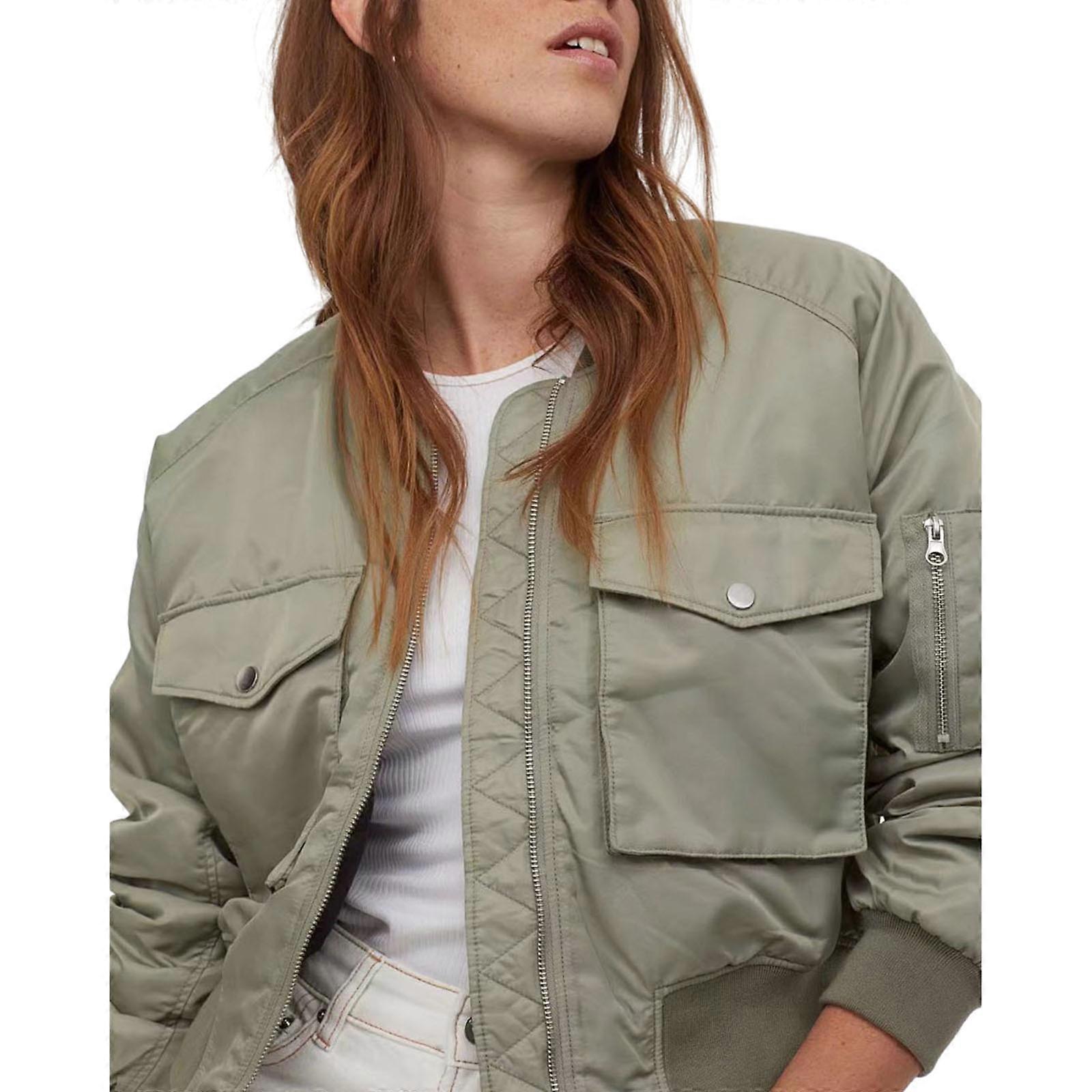 Jaquetas Acolchoadas para Mulheres Jaqueta Bomber de Voo com Zíper Completo Jaquetas Puffer Casuais Jaquetas Sólidas de Inverno Casaco Quente Jaquetas Outwear verde claro S