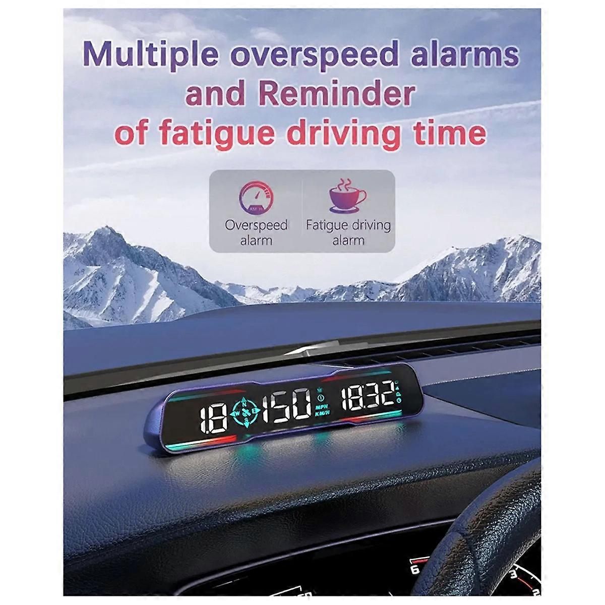 G19 HUD Up Display Speedometer Car Speed Gauge MPH Overspeed Alarm Driving Angle Time Compass Drivin