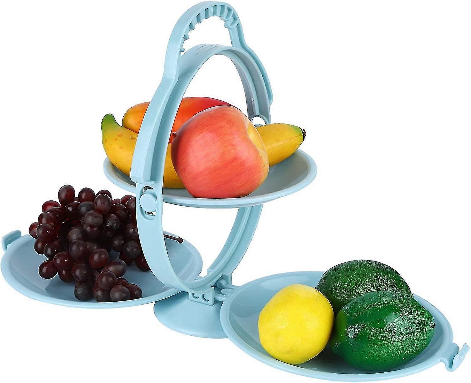 Multi-layer Foldable Fruit Plate, Folding Fruit Plate Snack Cake Dessert Display Stand Kitchen Supplies,blue