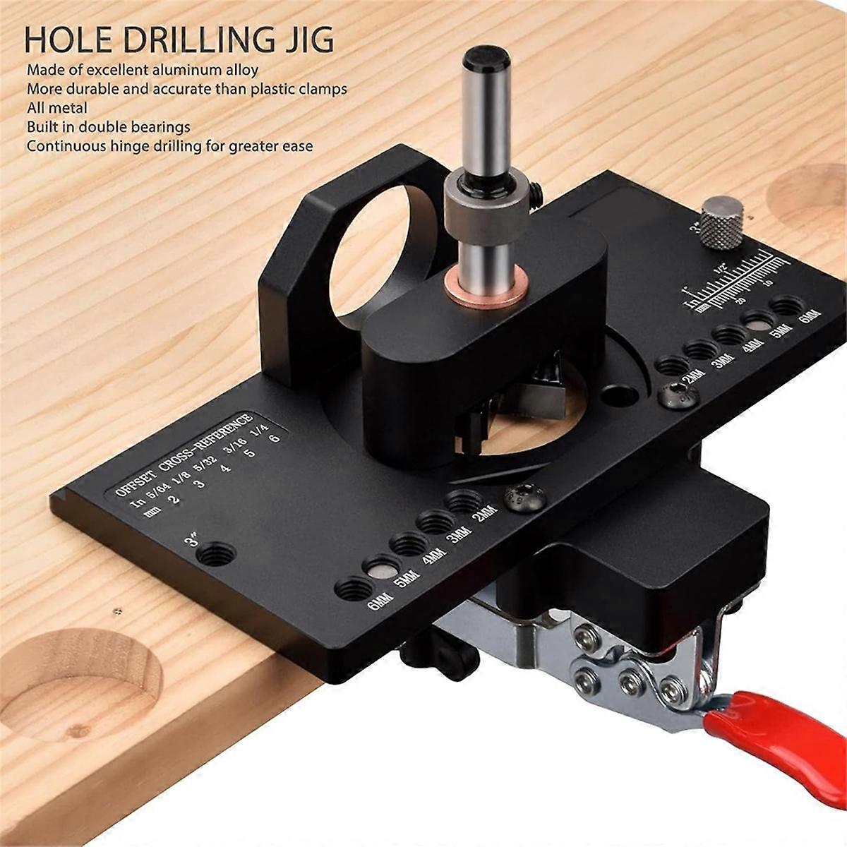 QVFHL 2-in-1 Cabinet Door Mounting Jig – Adjustable Positioner With 3 Drill Bits & L-Wrench – Fits Frameless Cabinets (7–40mm Thick)