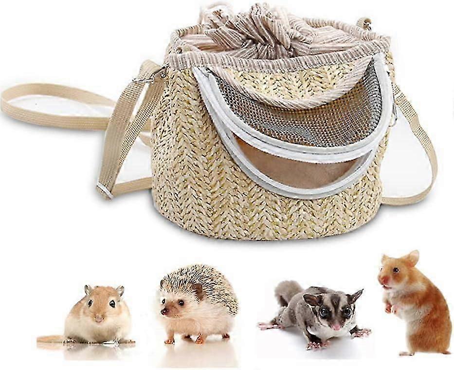 Small Pet Carrier Bag Hamster Carrier Bag With Detachable Shoulder Strap, Straw Mesh Breathable Bag