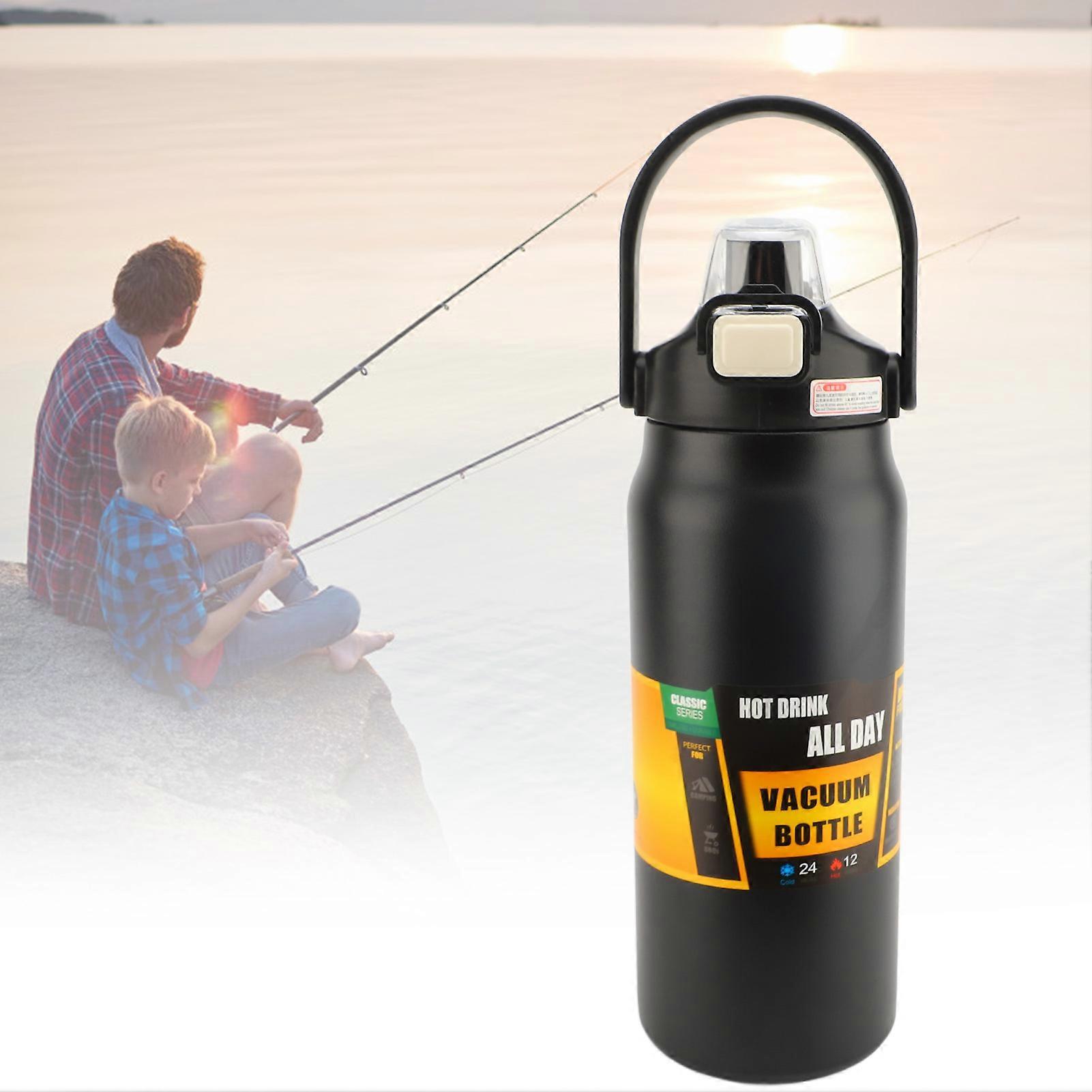 1500ml Black Insulated Water Bottle with Straw Lid Handle 304 Steel