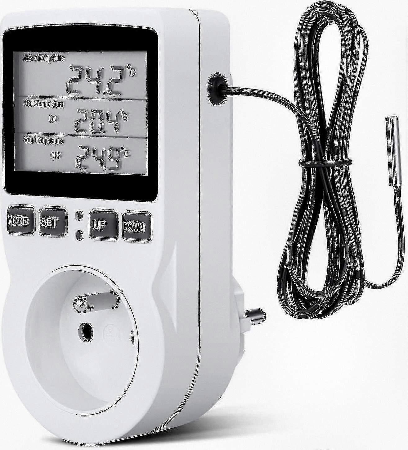 Digital Thermostat for Greenhouse & Farm, LCD Display, Heating/Cooling Control, 230V Socket-Compatible Temperature Regulator