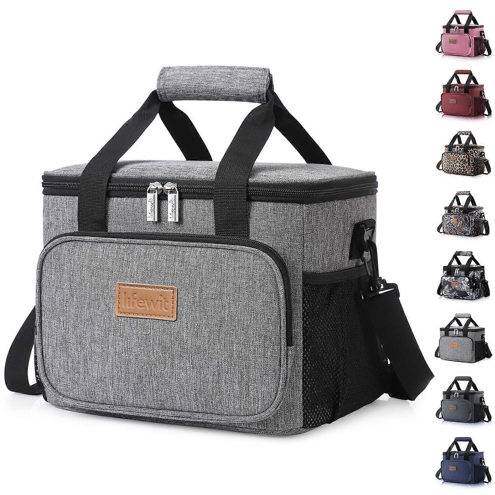Large Lunch Bag Insulated Lunch Box Soft Cooling Tote for Adults, Men and Women, Gray, 12 Can Capacity (8.5L)