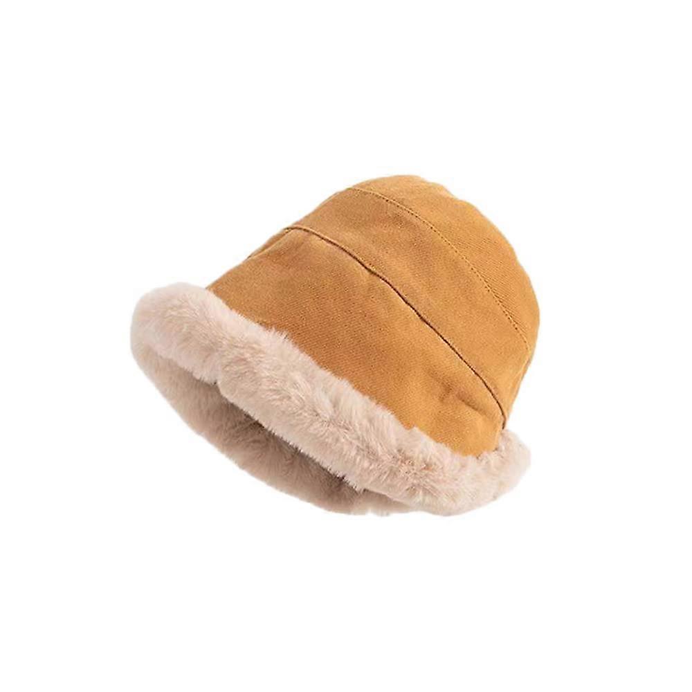 Winter fluffy bucket hat, faux fur, bucket solid hat, color style, women's 7 1/8 khaki