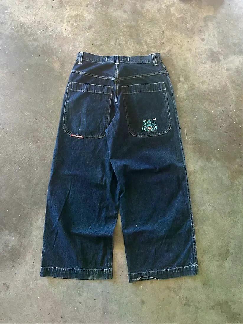 SBaggy الرجعية بوذا الدنيم الجينز أزياء الشارع الأزرق المتعثر نسائي السراويل على التوالي عالية الخصر عارضة نمط السراويل