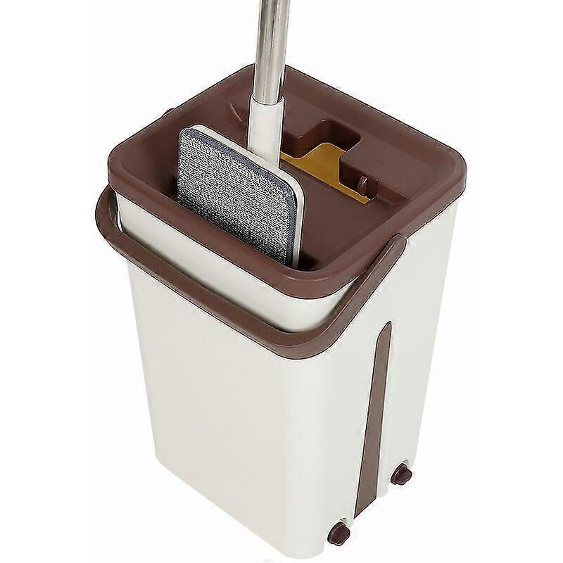360 Swivel Head Broom + Double Compartment Bucket (Brown)