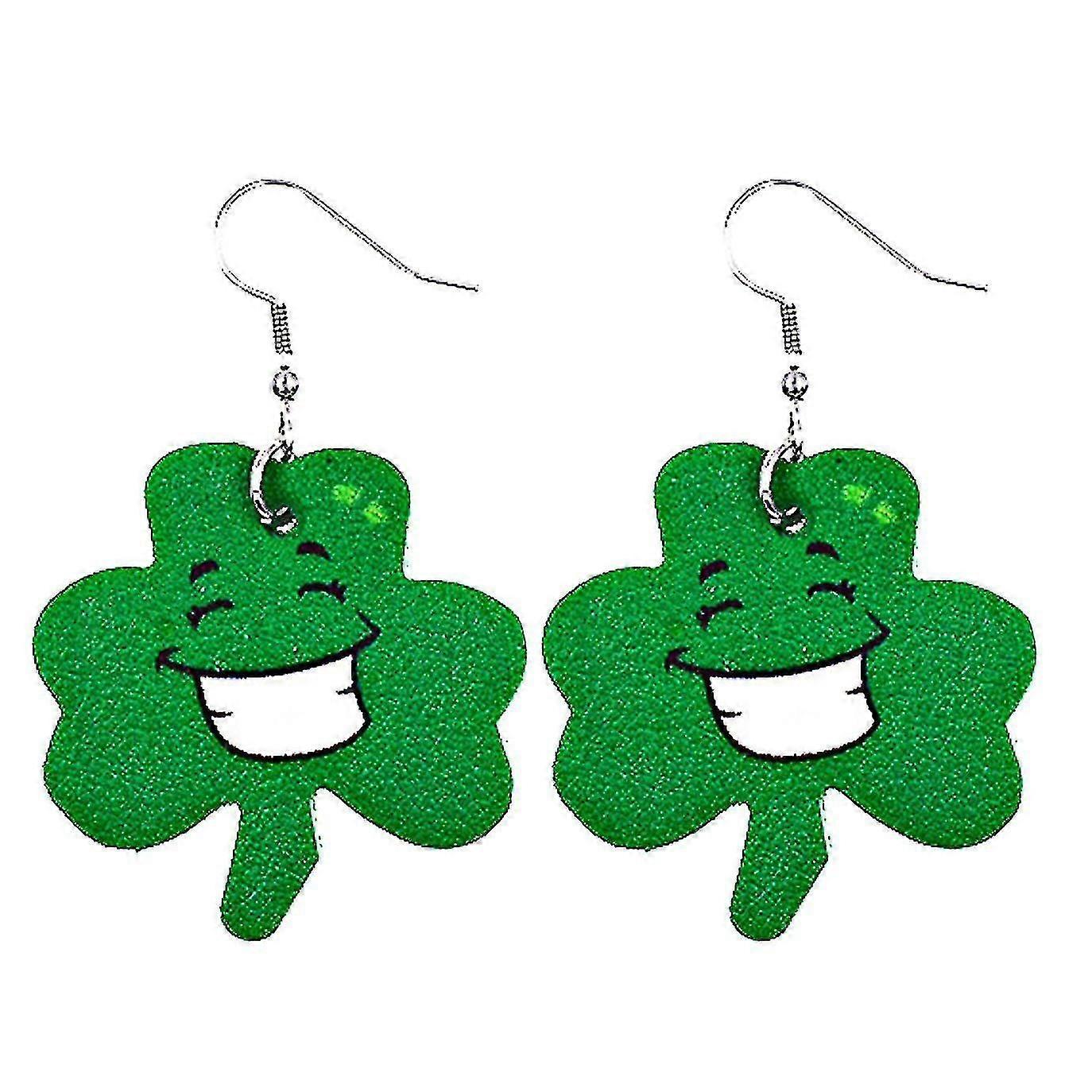 女性ファッション聖パトリックの日グリーンドロップ形状印刷イヤリング耳スタッド