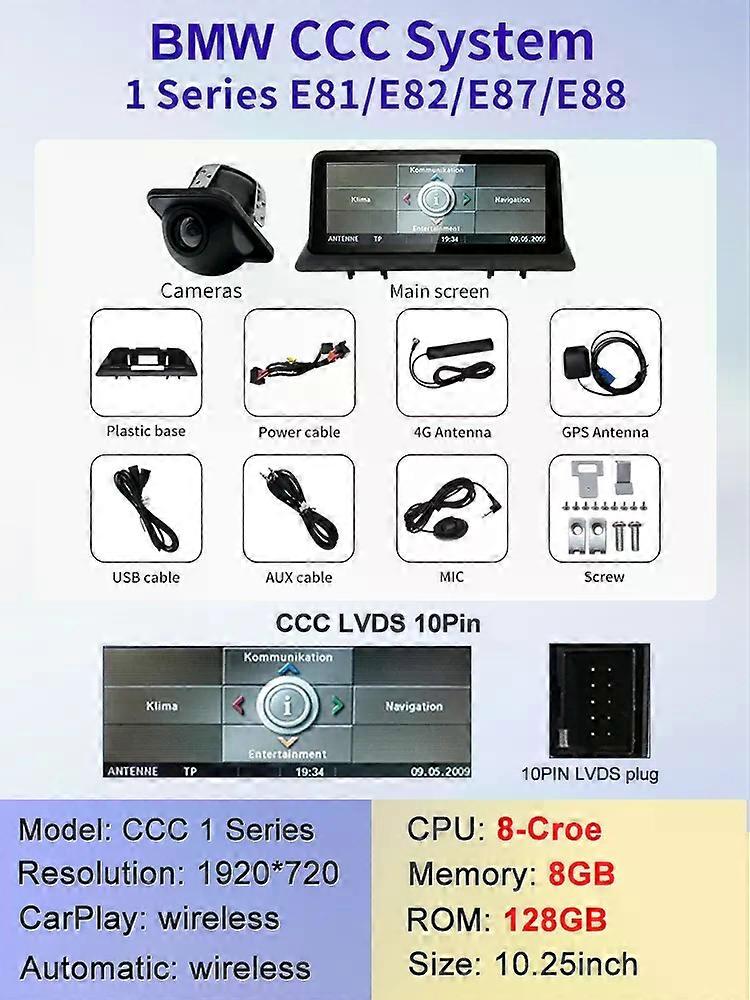 2024 Neue ID6 ID7 ID8 UI Android System Wireless Carplay AUTO Für BMW 1Series E81 E82 E87 E88 CCC CIC Auto Video Player GPS NAVI