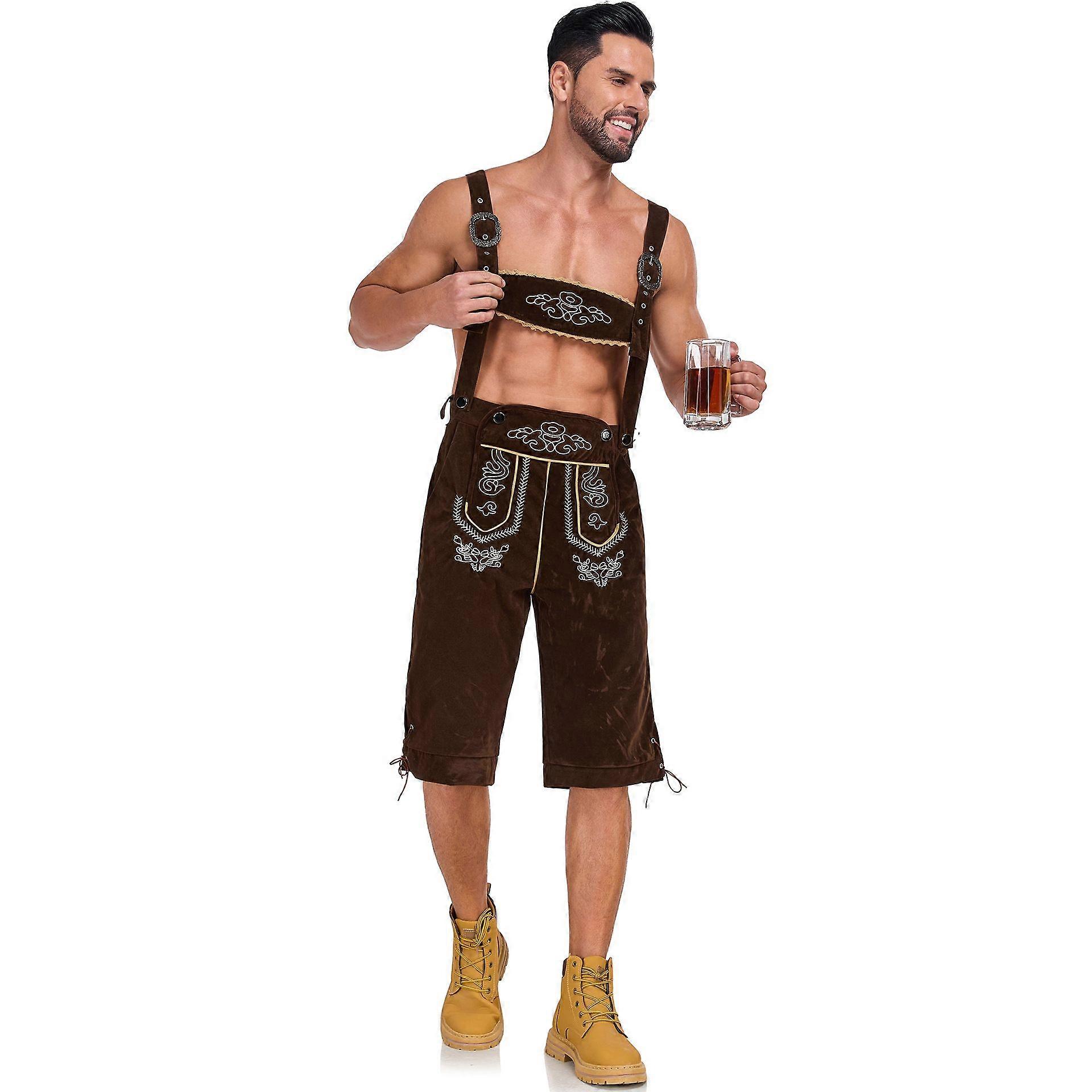 Men's bavarian oktoberfest costume with Traditional lederhosen crop top set Theme