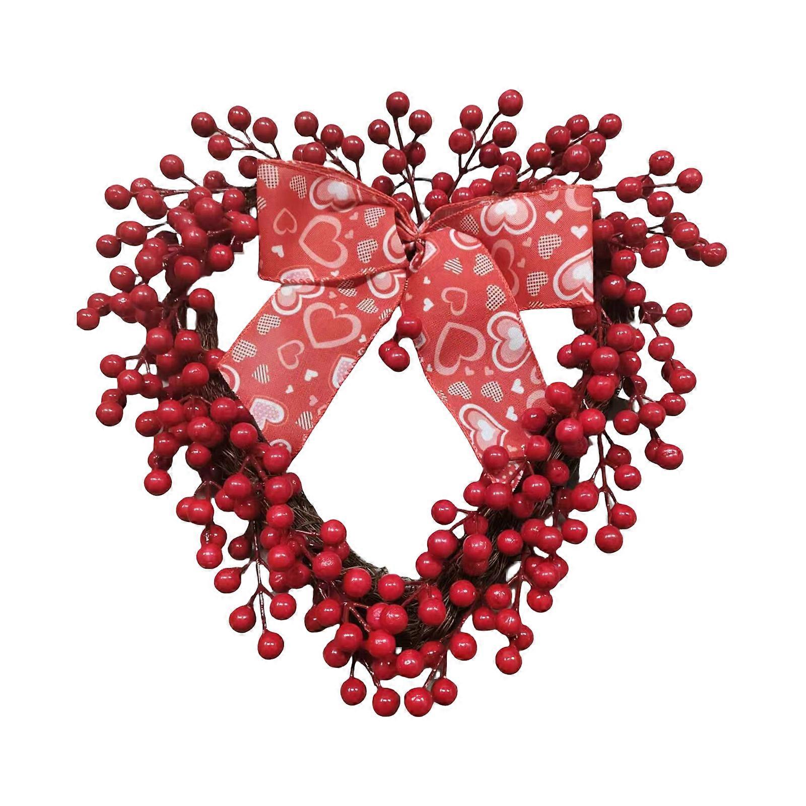 זר ולנטיין זר פירות יער מלאכותיים זר 33 ס"מ זר בצורת לב לדלת הקדמית חתונה קישוט יום האהבה