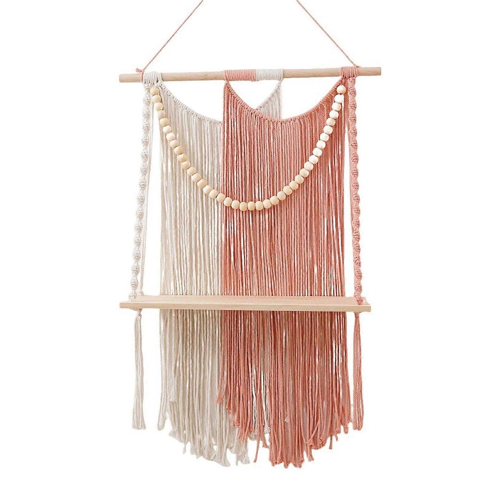 Tassels Style Macrames Wall Mounted Shelf with Wood Bead Design Ideal for Displaying Personal Style in Any Room Multicolor