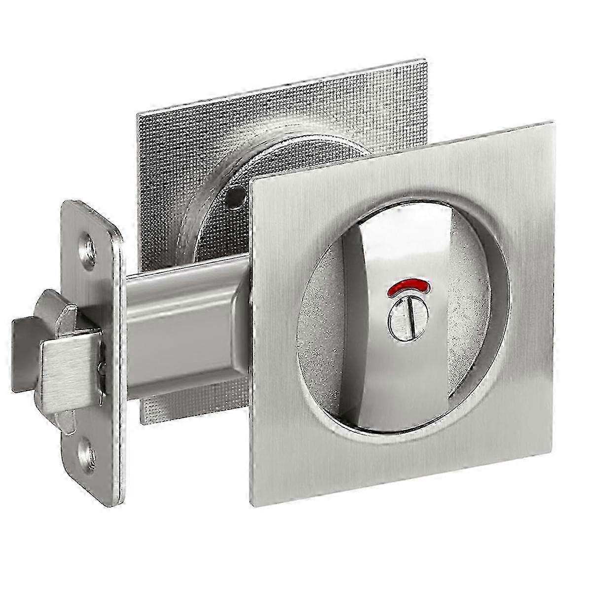 Silver Privacy Square Pocket Door Lock with Indicator Light